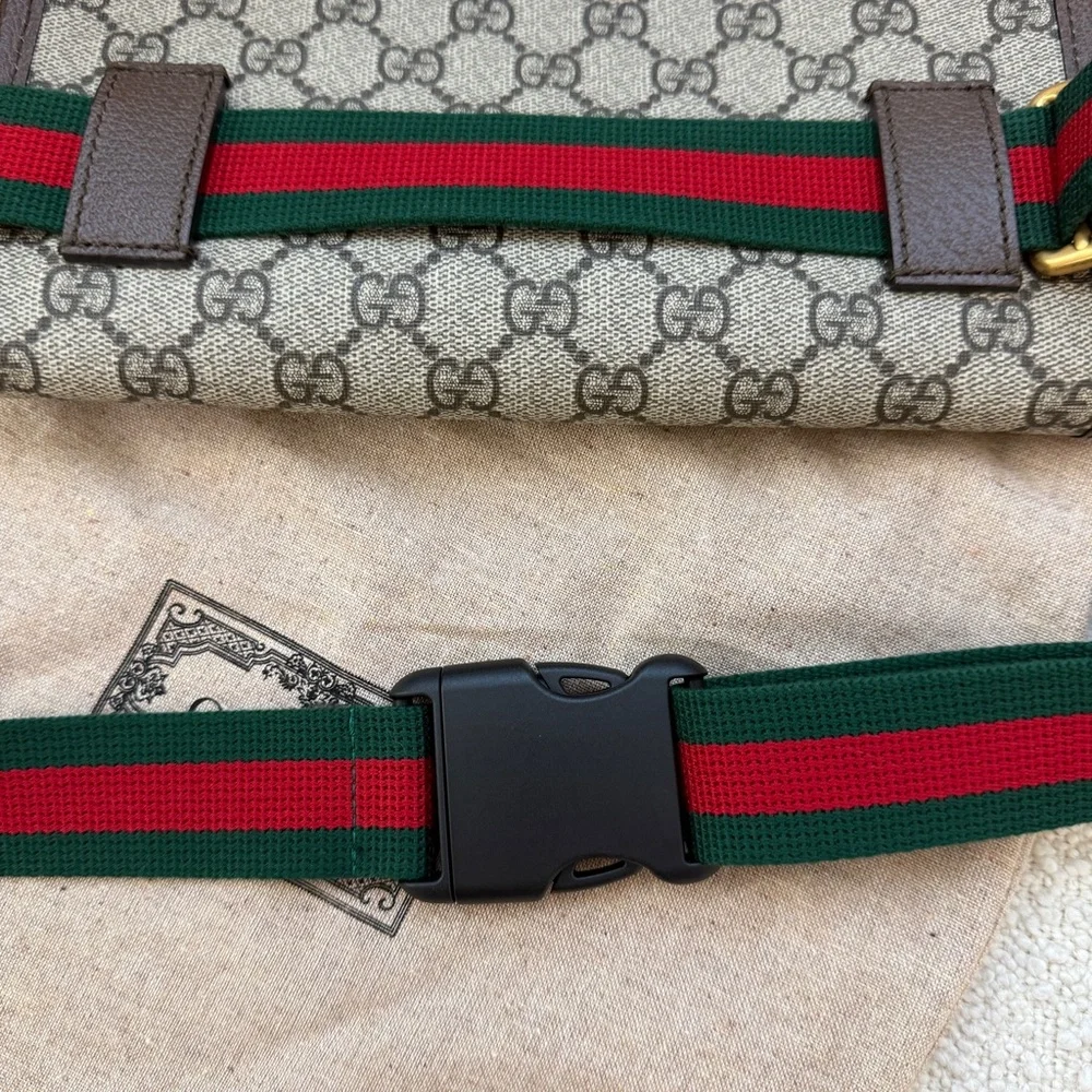 Gucci Beige + Brown Belt Bag with Green + Red Strap Purse Crossbody Fannypack